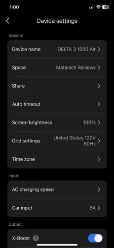 Device settings