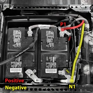 Highlighted connections for Ford Transit dual batteries with EcoFlow alternator charger